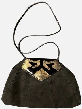 VINTAGE JASMIN SNAKESKIN AND LEATHER SUEDE BLACK SHOULDER BAG OR CROSSBODY